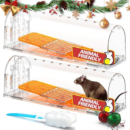 TAKRINK Trampa para Ratones 2Pcs Altamente Sensible Trampas Ratas Interiores Sin Matar Ratonera Rata Viva Reutilizable con Orificio de Aire Sin Mecanismo de Liberación Táctil para Cocina Jardín Ático