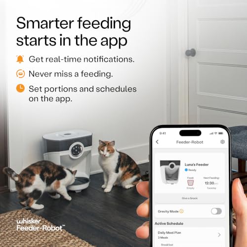 Image of Whisker Feeder-Robot, White with Smoke-Grey Hopper | Smart, Automatic Pet Feeder, Feed Your Cat or Dog from Anywhere, Designed & Assembled in USA