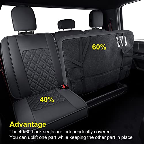 Image of LUCKYMAN CLUB F150 Full-Set Seat Covers J03-Q3 with Waterproof Faux Leather, Fit 2015-2026 Ford F150 and 2017-2026 F250 F350 F450 (Full Set, Black)