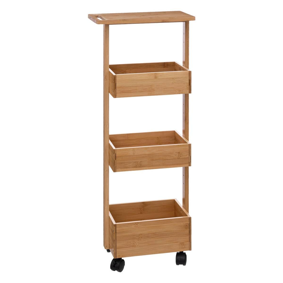 Five - Desserte roulante de Salle de Bain 4 Niveaux en Bambou H 85.5 cm