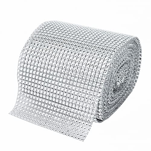 O'Creme Rhinestone Mesh Ribbon Wrap 24 Row 4-1/2 Inch Wide x 10 Yards, Silver