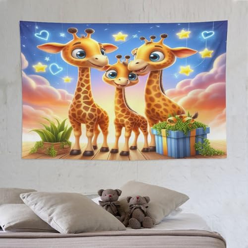 Tenture murale en tissu girafe pour relooker un grand mur de salon sans peinture