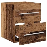 HETFTJN Waschtischunterschrank Altholz 41 x 38,5 x 48 cm aus Holzwerkstoff, Moderne Optik mit Schubladen, wandmontiert und platzsparend für kleine Bäder und Gäste-WC – Ansicht 5