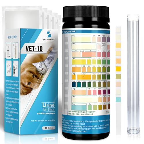 Dog UTI Test Strips, 10 Parameter Urinalysis Parameter Tests for Dogs, Cats, Accurate Testing for Veterinarians 50ct, Detects UTI, Bladder, Kidney, Liver, SG, pH, Diabetes, Glucose etc