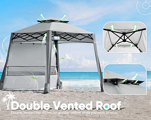 Quictent Pop Up Canopy Tent, Lightweight And Compact Portable Canopy Tent By One Person Set Up, Pop Up Beach Canopy, Instant Folding Canopy For Hiking Camping Fishing 10X10Ft Base/8X8Ft Top,Grey #TOP1