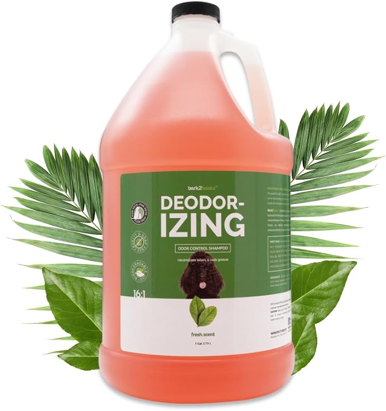 Deodorizing Dog Shampoo for Smelly Dogs, 1 Gallon | 16:1 Concentrate Makes 16 Gallons, Pet Odor Eliminator, Grooming Wash, Safe for Dogs, Cats and Puppies, Fresh Scent, Natural