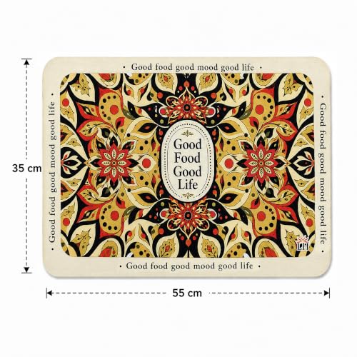 Image of LUXE HOME INTERNATIONAL Dish Dry Mats for Kitchen Counter, Rubber Quick Dry Mat for Kitchen Utensils, Mandala Floral Pattern Smooth Absorbent Placemat, 35x55 cm, Flower Yellow, Pack of 1