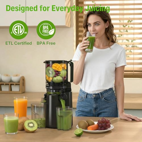 Image of Cold Press Juicer, Juicer Machines with 6 inch Large Wide Feed Chute, High Juice Yield Slow Masticating Juicer, Easy to Clean, Quiet Brushless Copper Motor, Juicers for Whole Fruits & Vegetables