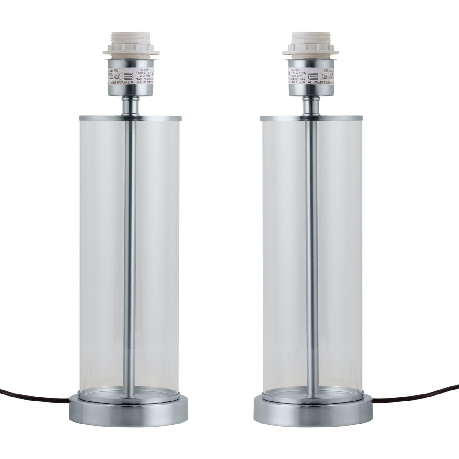 firstchoicelighting Set of 2 Modern Chrome & Glass Table Lamps or Bedside Lights Base Only, LED Compatible, Height 38cm, Inline Switch