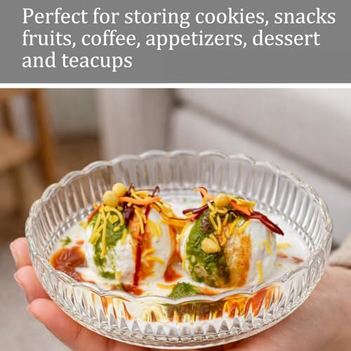 Image of Glassbunny 300ml Small Beautiful Crystal Round Shape Glass Tray Plate for Serving Dry Fruits, Fruits, Snacks, Sweets, Chocolates Pack of 2