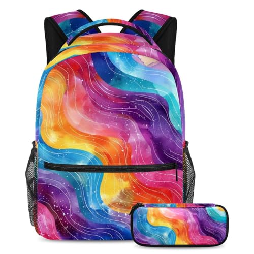 Art Rainbow Aquarelle ensemble cartable sac à dos et trousse Wave Large