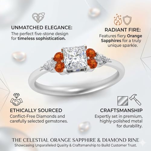 Image of Choose Your Gemstone Princess Shape Accented Engagement Ring 925 Sterling Silver Minimal Modern Design Birthday Gift Wedding Gift Side Stone Engagement Rings : US Size 4 to 12
