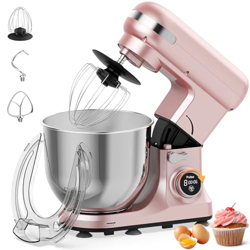 Küchenmaschine, Knetmaschine mit 6,5L Schüssel, Küchenmaschine zum Backen 8 Stufen & Timer,...