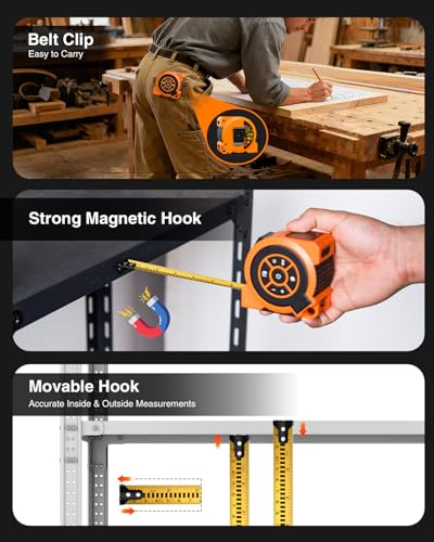 328Ft 3-in-1 Digital Laser Tape Measure Rechargeable Measuring Tool &16Ft Auto-Lock Tape Measure Movable Magnetic Hook - image 9