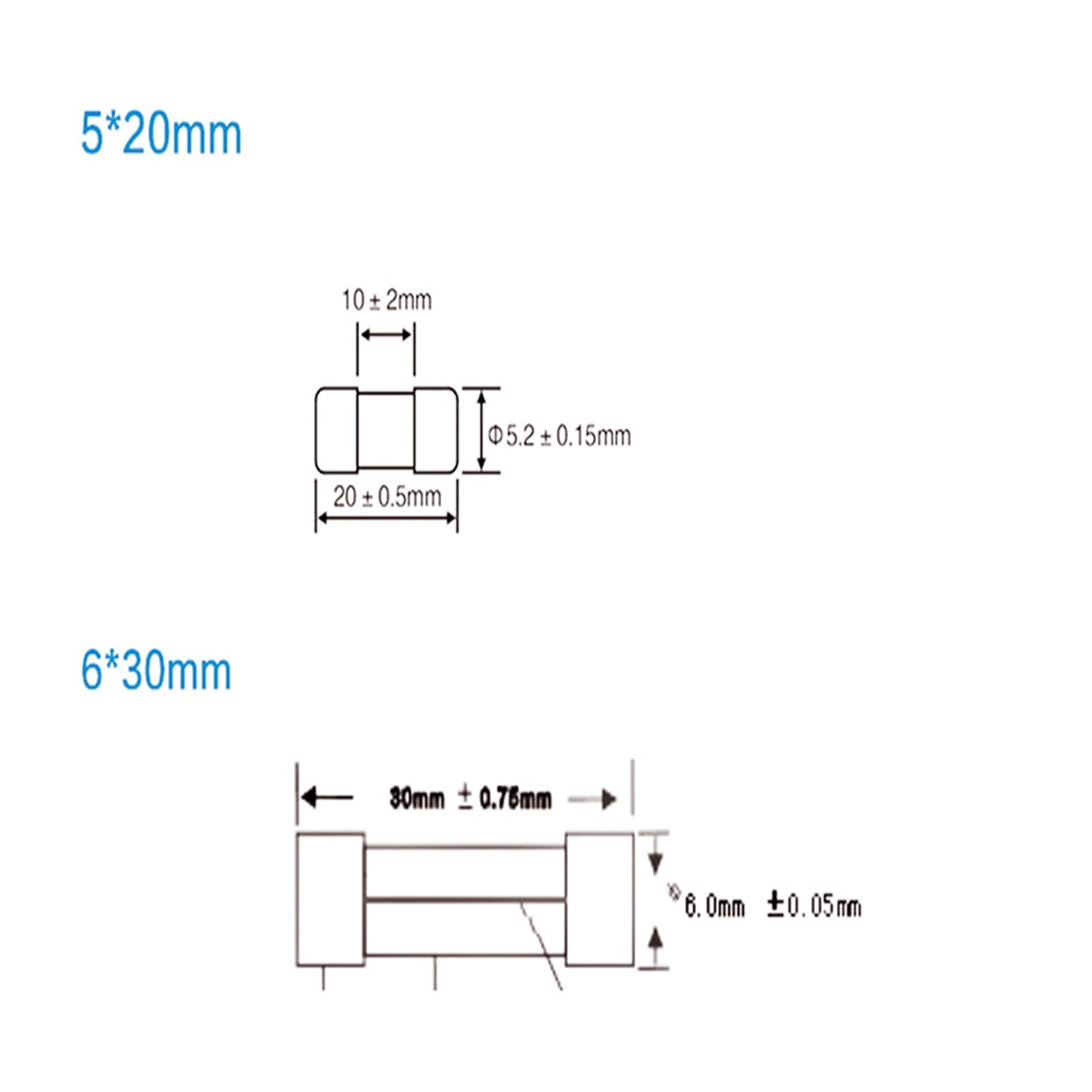 Bezpiecznik 10 sztuk/partia 5 x 20 mm 6 x 30 mm szybkie wydmuchiwanie rurek bezpieczników 250V 0,10,2 0,3 0,5 1 2 3 4 5 6 8 10 15 20 25 30 A bezpiecznik ceramiczny (5x20 5 A)