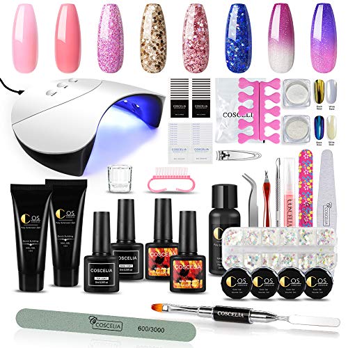 Poly Nail Gel Kit with 36W LED Nail Lamp Glitter Changing Color Gel Nail Polish Set with Manicure Tools Decorations for Nail Salon Home DIY