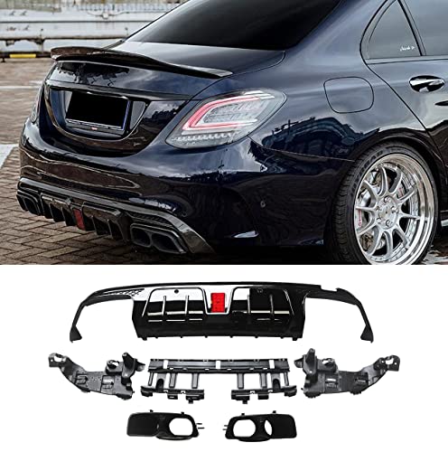 CHIESMA Rear Diffuser Fit For 2015-2021 Benz W205 C-Class C63 C63S AMG (B Style), Gloss Black ABS Painted Rear Bumper Diffuser Set
