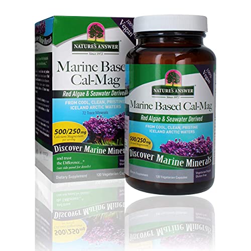 Natures Answer Marine Based Calcium Magnesium Super Concentrated 500mg | Plant Based | Red Algae & Seawater Derived | Alcohol-Free & Gluten-Free | Vegetarian Capsules 120ct