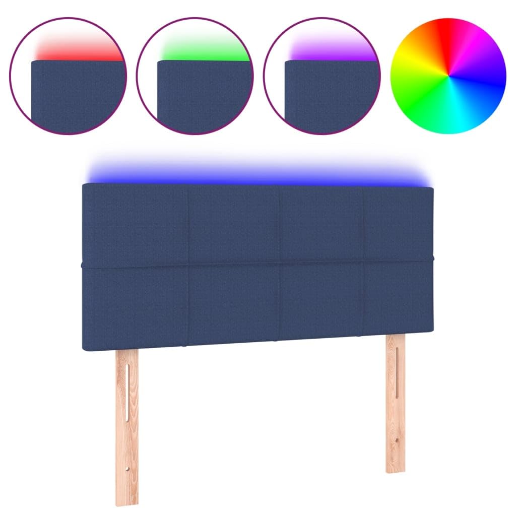 Testiera da letto in tessuto blu LED, 80x5x78/88 cm, con altezza regolabile e striscia di taglio a LED, fornisce un eccellente supporto per la schiena durante la lettura in camera da letto.