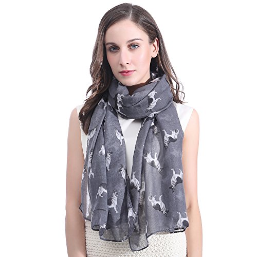 Lina & Lily German Shepherd Dog Print Large Scarf Lightweight, Gift for Dog Lover (Dark Grey)