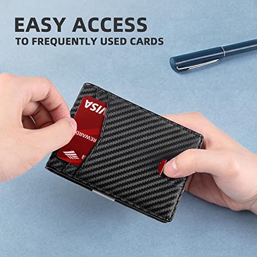 Wallet for Men Slim with 12 Slots RFID Blocking Men's Front Pocket Wallet Black with ID Window (CARBON BLACK AND BLUE)4