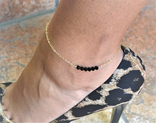 14K Gold Filled anklet with Black Swarovski crystals, chain ankle bracelet, delicate jewelry, beach jewelry, simple dainty anklet