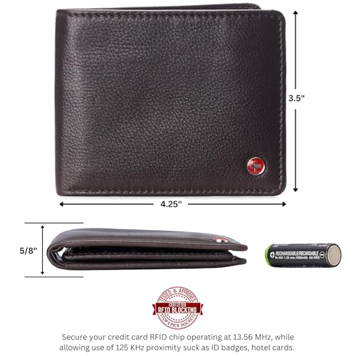 Image of Alpine Swiss Connor Executive Bifold Wallet | Business Passcase for Men | Premium Leather | Dual ID Windows | RFID Blocking | Gift Box Included Soft Nappa Brown