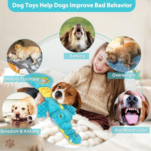 Image of Dog Toys Cute Alligator Dog Toy Tough Plush Puppy Toy for Playtime, Training & Tug of War- Interactive Squeaky & Crinkle Chew Toy for Small to Large Dogs