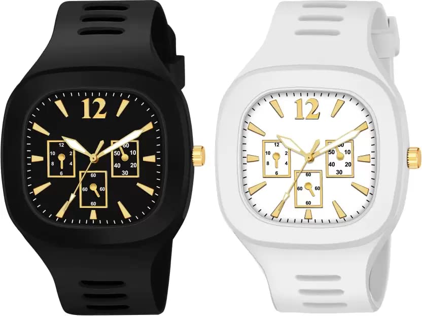GOLDENIZE FASHION New Combo of Multicolor Square Dial with Silicone Strap Unisex Combo of 2 Analog Watch Big Dial Men's & Boy's Wrist Watch | Pack of 2