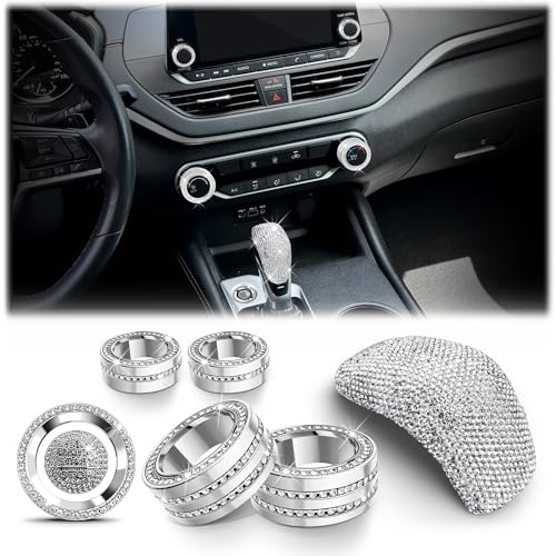 Kawmgoe 7PCS Crystal Knob Cover Trim Set - Zinc Alloy Rhinestone Interior Upgrade Bling Accessories Stylish Control Knob Caps Compatible with 2019-2026 Nissan Altima with 8 Screen