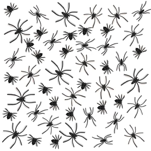 120 Pieces Plastic Spiders Halloween Decorations, Halloween Spider, Fake Spiders, 4 Sizes Black Small Spider Web Decoration, Realistic Fun Toys Prank Props Scare Practical Surprise Joke Party Decor