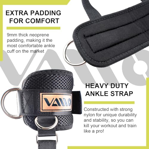Image of VAIIO Ankle Straps for Cable Machines,Adjustable Comfort fit Neoprene, Reinforce Double D-Ring - Premium Ankle Cuffs to Improve Abdominal Muscles, Lift The Butts, Tone The Legs for Men & Women