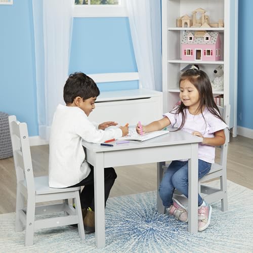 Melissa-Doug-Table-Chairs-Gray-Furniture-Wooden-Activity-Play-Table-And-Chairs-Set-For-Kids-Grey Melissa Doug Table Chairs Gray Furniture Wooden Activity Play Table And Chairs Set For Kids Grey