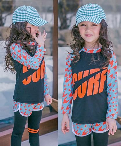 Image of Girls 3 Piece Swimsuit Long Sleeve Rash Guard Swim Shirt with Trunks & Pants UPF 50+ Swimwear