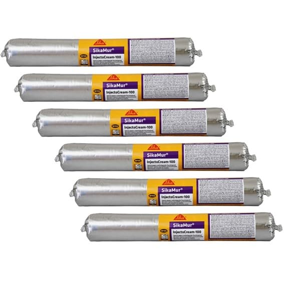 SikaMur InjectoCream-100, Tratamiento contra de humedades por capilaridad en las murados, Blanco, 560ml (Paquete de 6)
