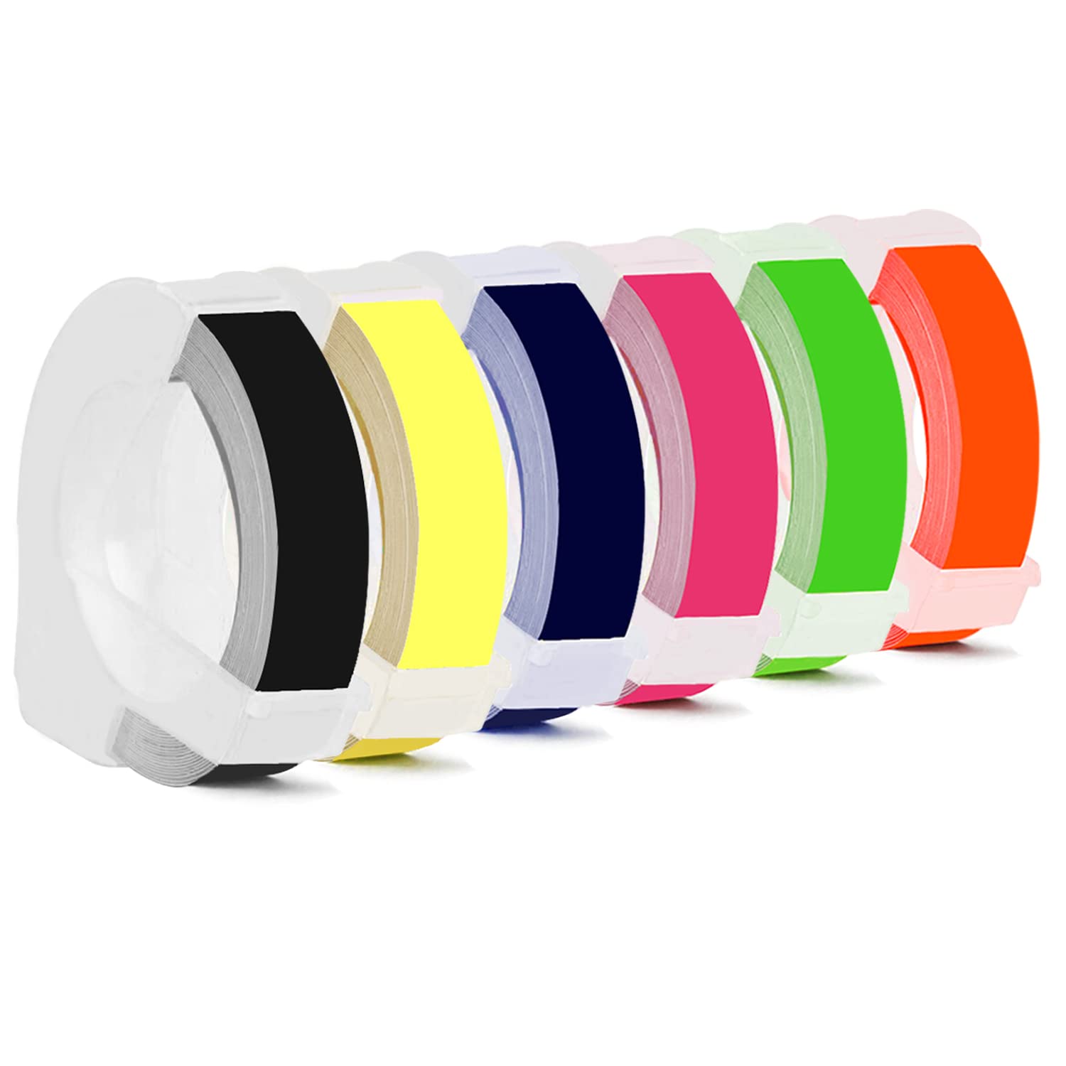 Compatible Colorful Label Tape Replacement for Dymo Embossing Xpress Label Maker 12965 12966, 3/8 Inch 3D Plastic Labels for E-101, 6-Roll Pack