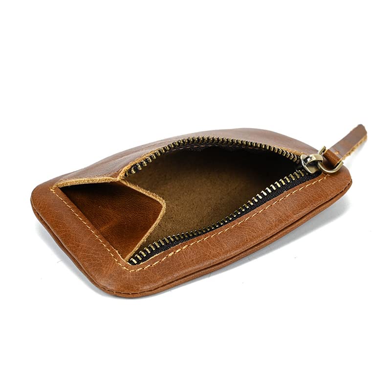 1 Pcs Leather Zipper Coin Purse Wallet, Coin Organizer, Change Holder,Card Case, Leather Zipper Storage Bag for Men (Brown)3