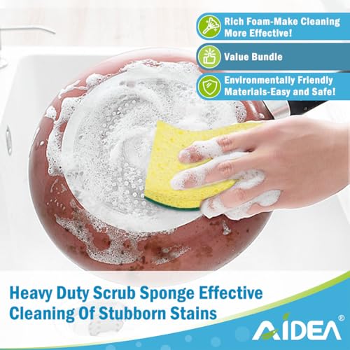 Image of AIDEA Sponges Kitchen, 9Count, Dish Sponges, Heavy-Duty Sponge for Non-Coated Cookware, Scrubbing Power for Tough Messes, Cleaning Sponge for Kitchen, Bathroom, Household
