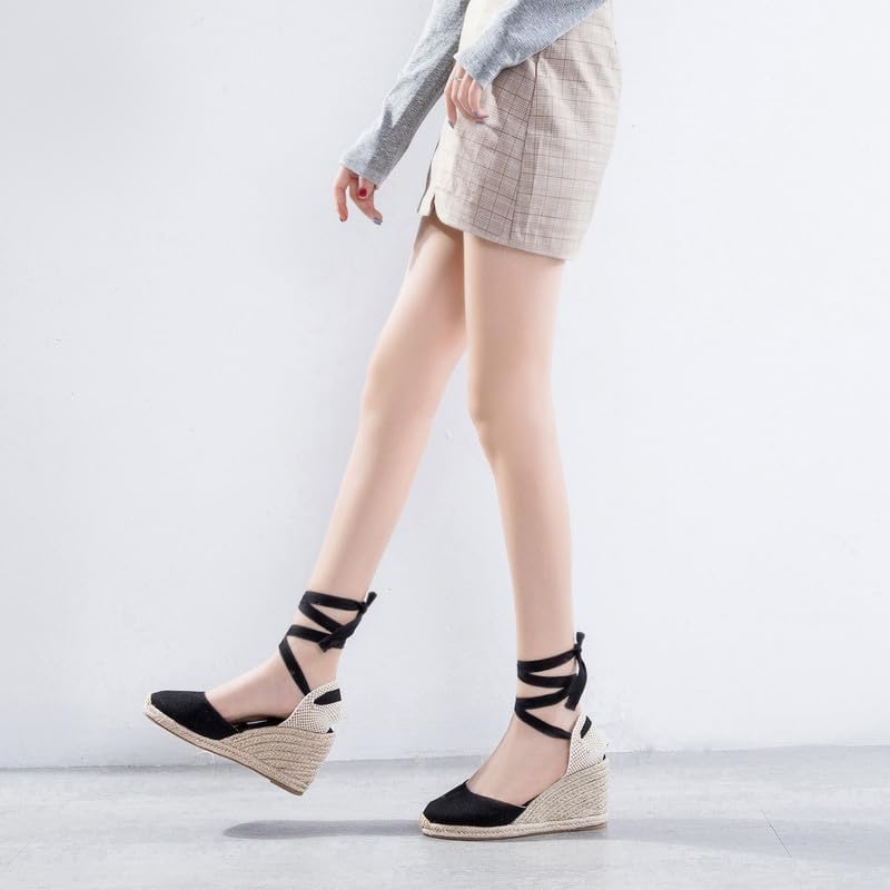 U-lite Womens Espadrille Wedge Sandals Closed Toe Platform Lace Up Ankle Strap Slingback Summer Dress Shoes - Image 3