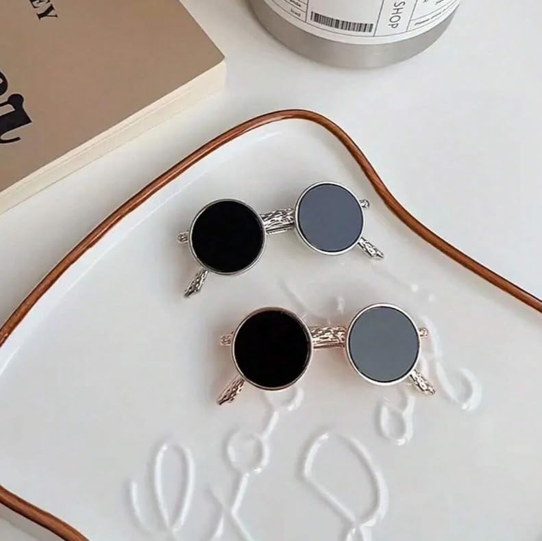 2-Pack Vintage Sunglasses Hair Clips for Women & Girls Retro Round Frame Hair Pins in Gold and Silver Aesthetic Hair Accessories for Thick or Thin Hair-image-2