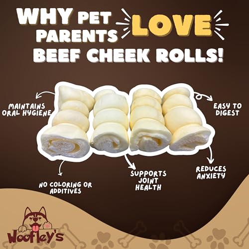 Image of Woofley's 4 inch Buffalo Beef Cheek Roll -(100 Count)- Beef Cheek Rolls for Dogs - Long Lasting Natural Dog Chews