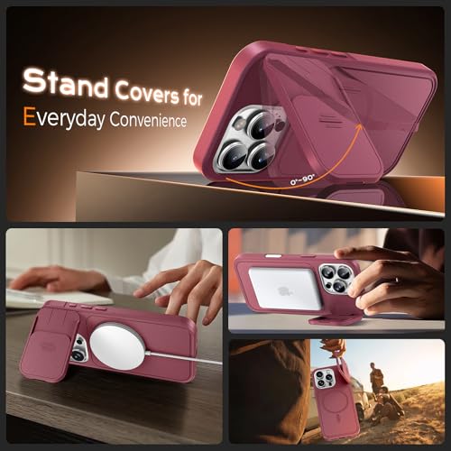 Image of TOCOL for iPhone 16 Pro Max Case with Slide Camera Cover, Kickstand and Camera Control Button, Fit for MagSafe, Rugged Solid Phone Case, Non-Slip, Drop Protection, Wine