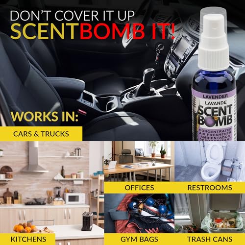 Image of Scent Bomb Air Freshener Spray, Long-Lasting Odor Eliminator - Effective Deodorizer for Home & Car, Fresh Room Spray for Kitchen, Bathroom & Smell Neutralizer - 1 oz Pack of 4, Lavender Scent
