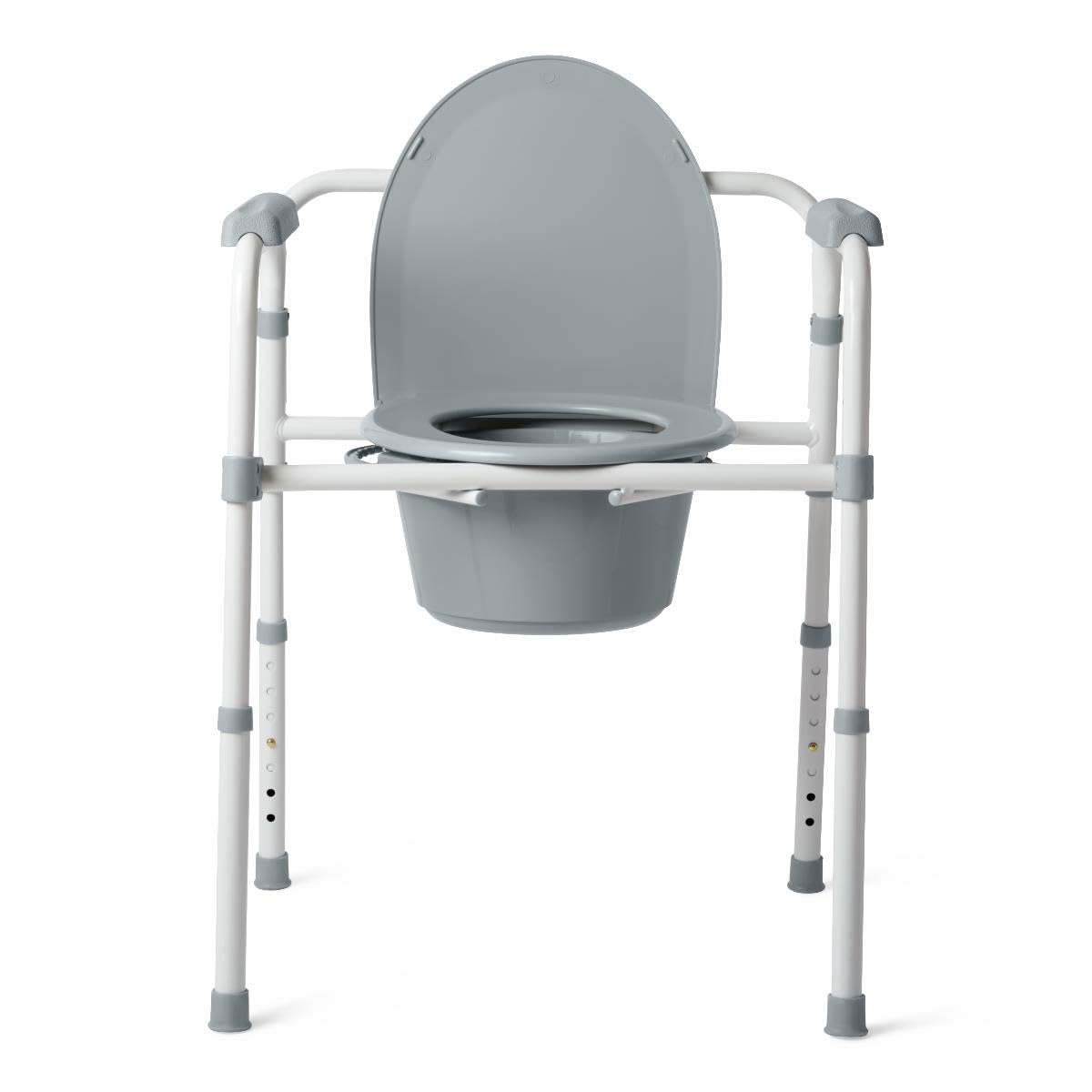 3-in-1 Bedside Commode Chair – Steel Folding Frame, 7.5 QT Bucket, 350 lb Weight Capacity, Clip-On Toilet Seat, Bathroom Safety Aid for Seniors, Tool-Free Assembly – Gray