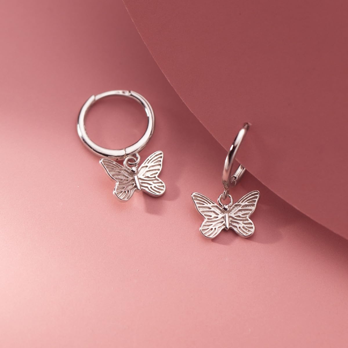 SLUYNZ Pendientes de aro de mariposa de plata de ley para mujer, aretes de aro de mariposa pequeños