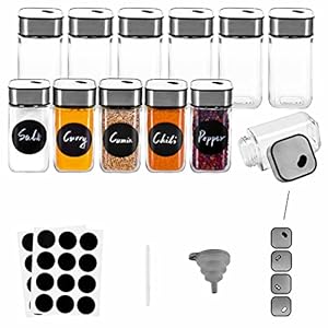 Miorkly Gewürzgläser Eckig mit Streueinsatz 12 Gewürzgläser Set, Gewürzstreuer Edelstahl Drehdeckel Starke Versiegelung…