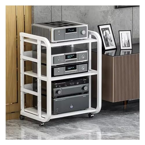 HONGKEFIT CD Rack Media Shelf Audio/Video Component Cabinet with Height Adjustable Wooden Shelves Floor Standing Storage Rack for Home Office Audio Video (Color : White-3-50x40x70cm)