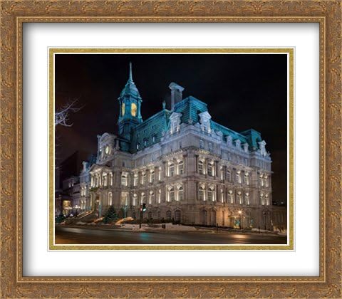 Montreal City Hall, Canada 2x Matted 32x28 Large Gold Ornate Framed Art Print by The Cityscape Art Print Series
