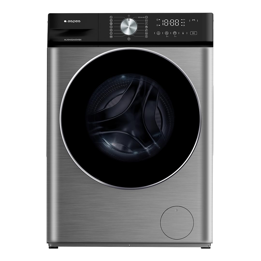 Aspes Lavadora 10 Kg Carga Frontal, Inox, AL10402AIDVBX. 1400W, 1400 rpm, Motor Inverter, 15 Programas, Programa ECO, Tambor Waterdrop, Clase de Eficiencia Energética A