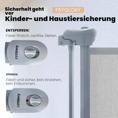FSYGloryGlides Ausziehbares Sicherheitsgitter für Kinder und Haustiere, 140 cm Breite, 86 cm Höhe, Einfach zu bedienen, Haustierzaun für Treppen, Türen, Flure, Innen- & Außenbereiche